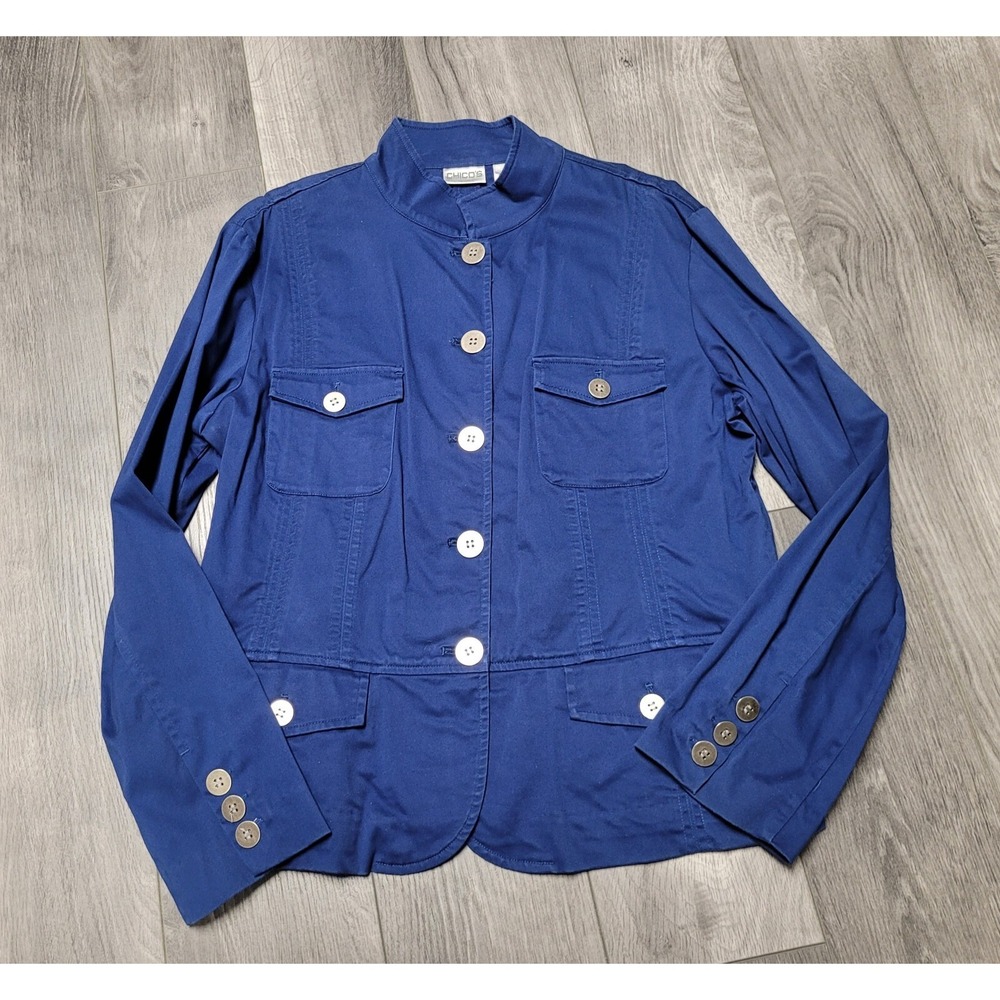 Chico's Women's Long Sleeve Button-Up Shirt/Jacket Size 2 Blue